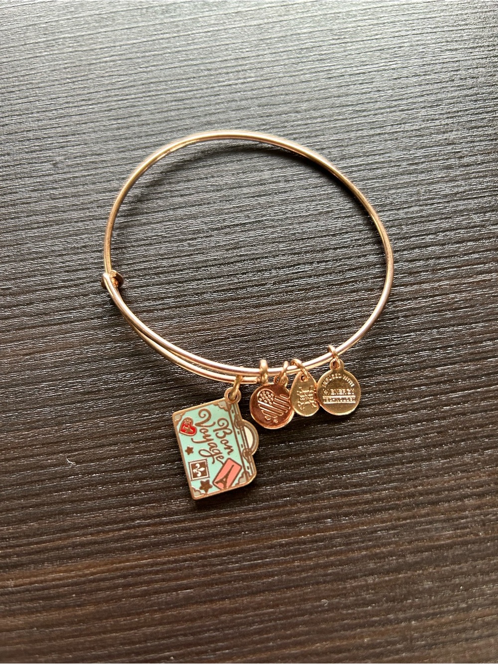 ALEX & ANI Paris Bon Voyage Bracelet shiny rose gold tone Paris travel